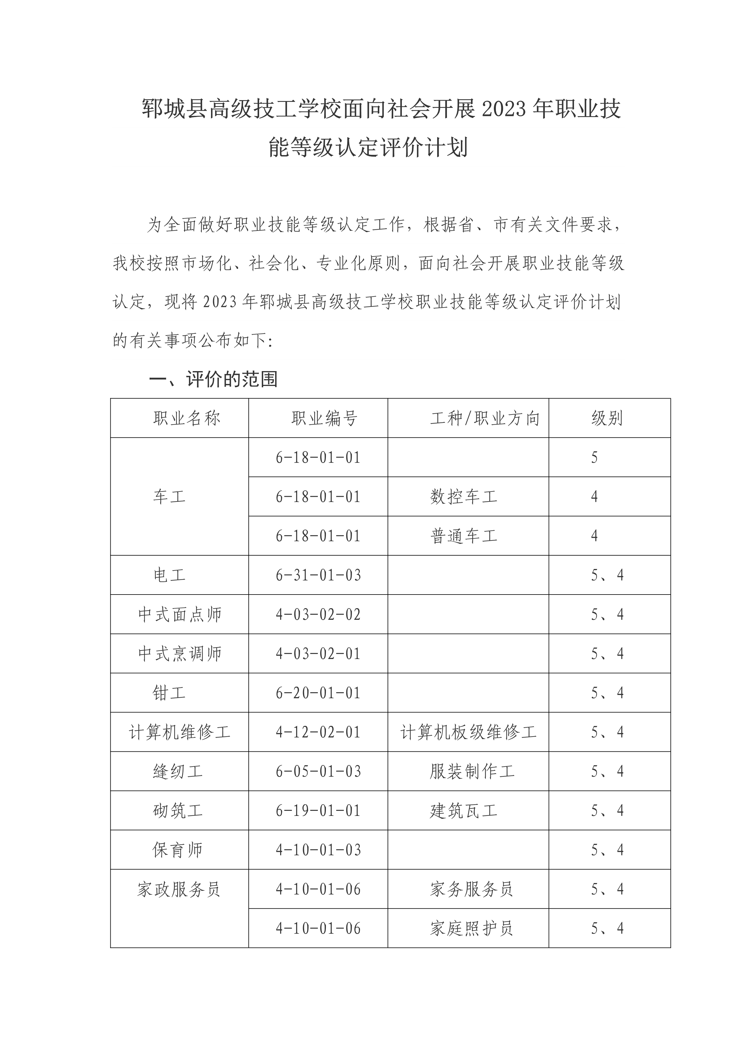 郓城县高级技工学校社会化等级认定计划-1.png